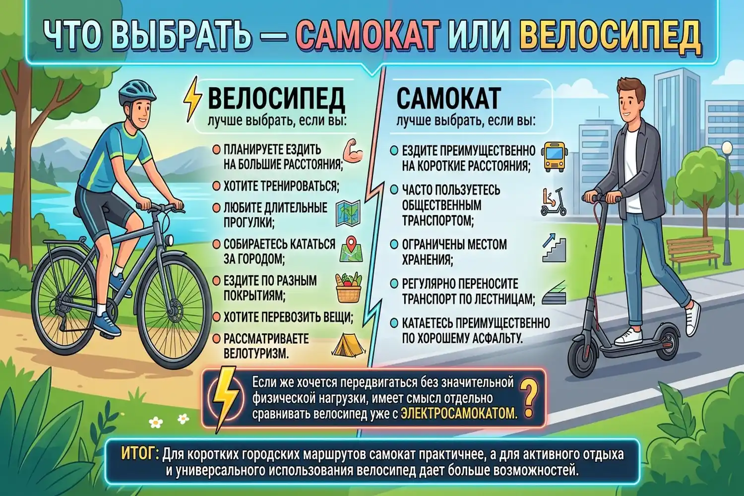 что выбрать самокат или велосипед