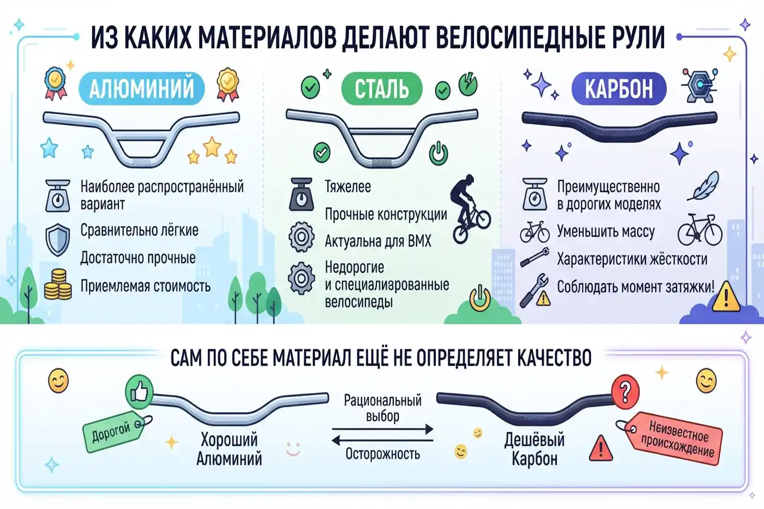 из каких материалов делают велосипедные рули