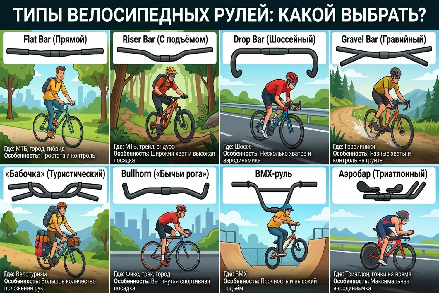 какие бывают велосипедные рули
