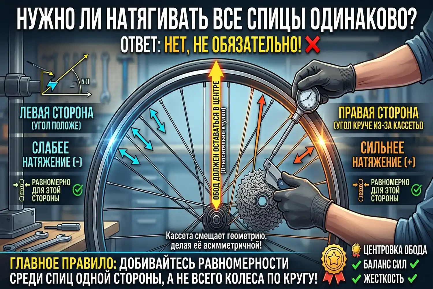 нужно ли натягивать все спицы одинаково