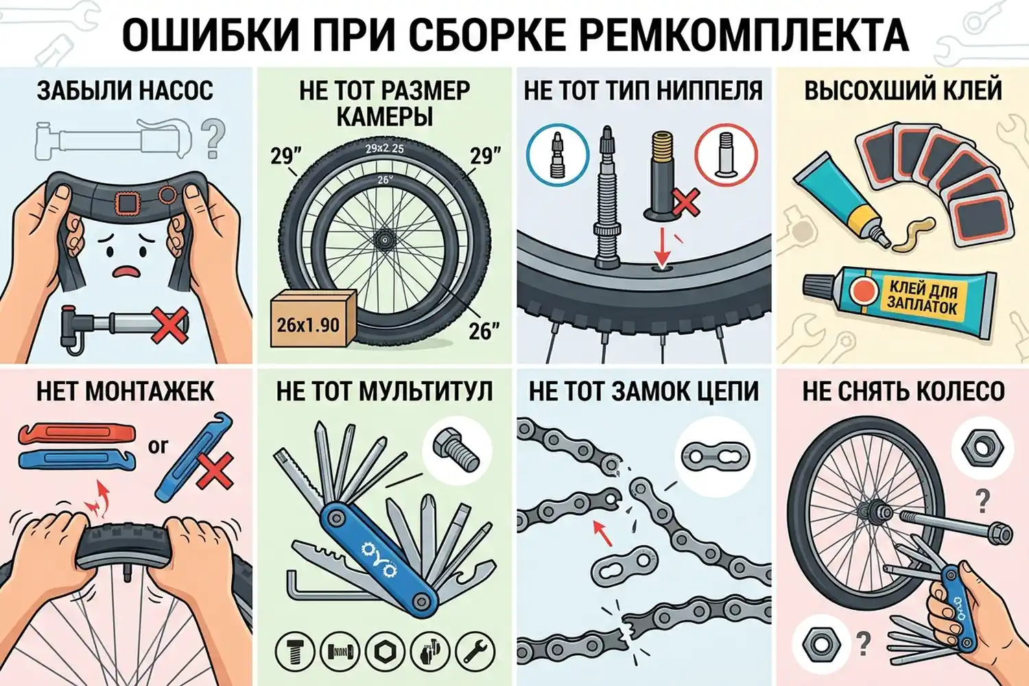 ошибки при сборке ремкомплекта для велосипеда