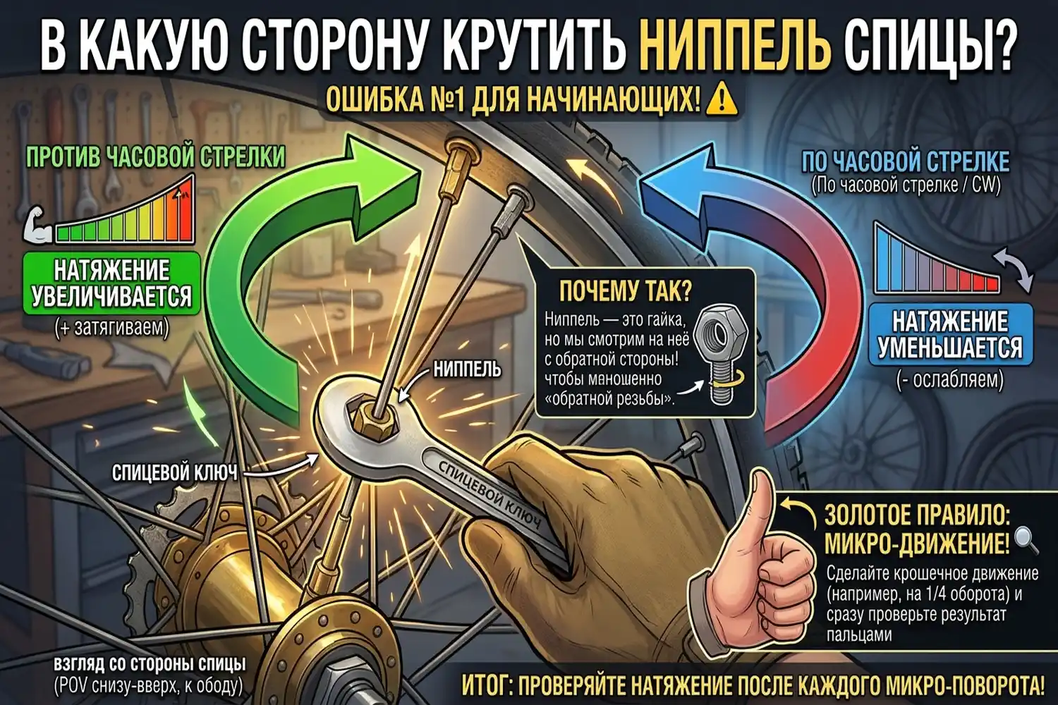 в какую сторону крутить ниппель спицы